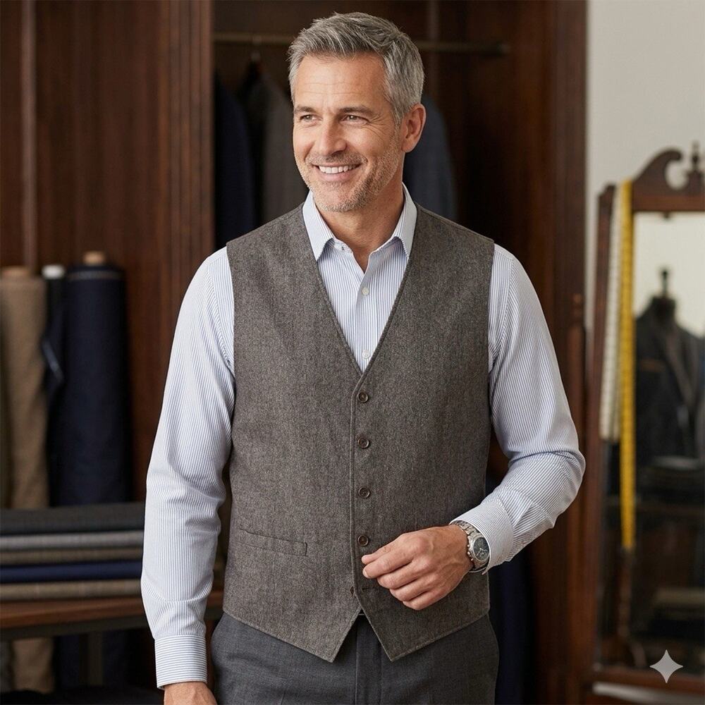 Joseph Abboud Tweed Vest Brown 5 Button Front Dress Suit Waistcoat XXL Men